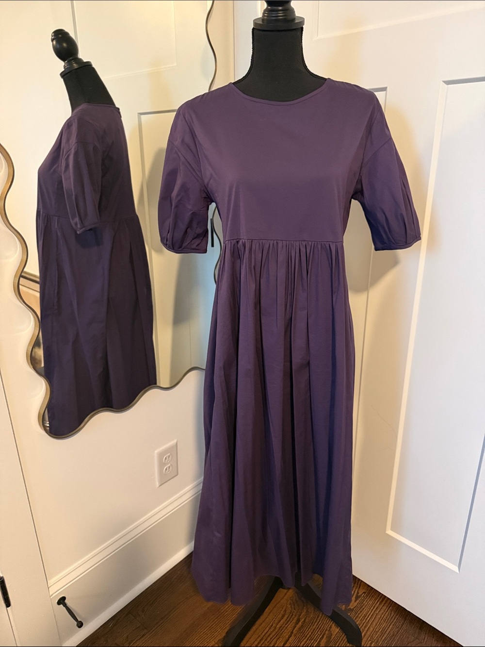 MaxMara Deep Purple Puff Sleeve Midi Dress